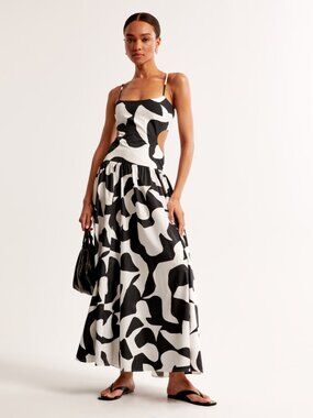 Abercrombie & Fitch Black/White Cutout Maxi Cotton Poplin Dress